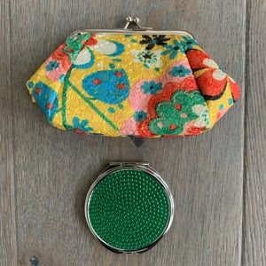 Makeup Pouch & Bejeweled Compact Mirror